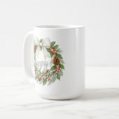 Mug Couronne de décembre élégante avec ruban blanc pou (Devant gauche)