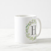 Mug Couronne de feuillage à l'aquarelle et monogramme (Devant droit)