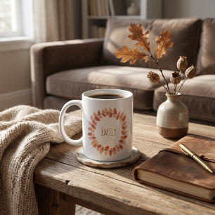 Mug Couronne de feuilles d'automne chaudes avec nom