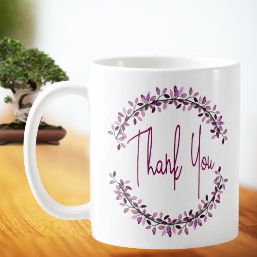 Mug Couronne de feuilles simple typographie Merci