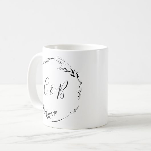 Mug Couronne de fleurs Monogramme Écriture Blanche Mar (Devant gauche)