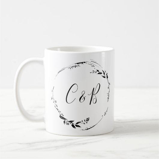 Mug Couronne de fleurs Monogramme Écriture Blanche Mar (Gauche)