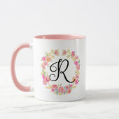 Mug Couronne de Fleurs Monogramme Rose Mignon (R) (Gauche)