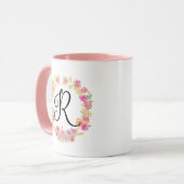 Mug Couronne de Fleurs Monogramme Rose Mignon (R) (Devant gauche)