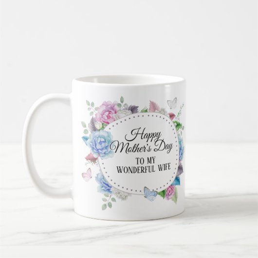 Mug Couronne de fleurs rose bleu à la Fête des mères d (Gauche)