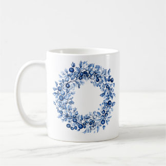 Mug Couronne de houx d'hiver à baies bleues Noël