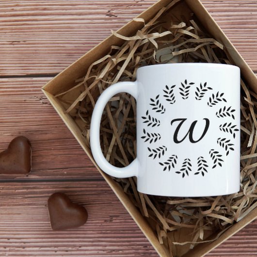 Mug Couronne de laurier noir monogrammée