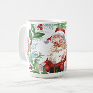 Mug Couronne de Noël à l'aquarelle Santa vintage 