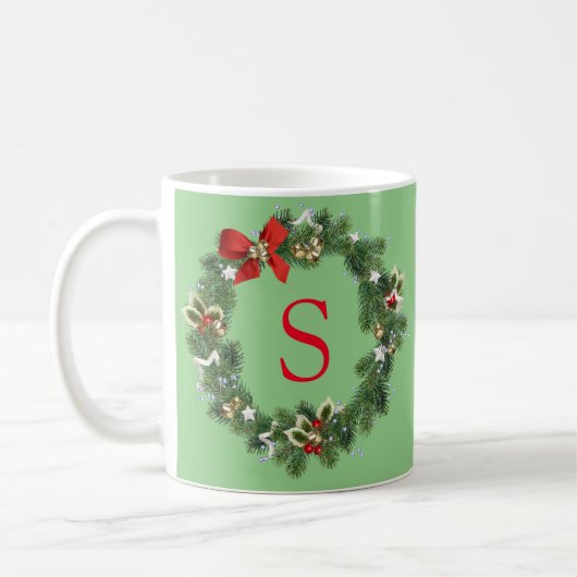 Mug Couronne de Noël à monogramme initial (Gauche)