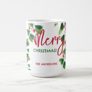 Mug Couronne de Noël aquarelle rouge et verte
