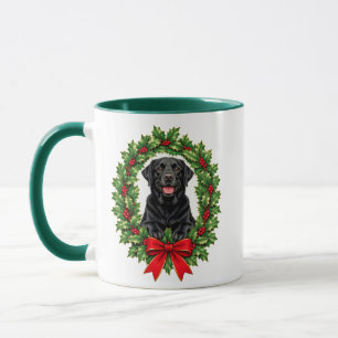 Mug Couronne de Noël au houx avec Labrador Retriever n