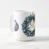 Mug Couronne de Noël bleue et or (Devant gauche)