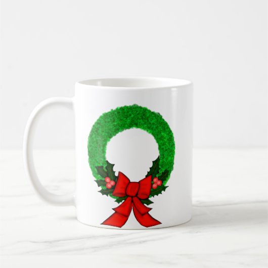 Mug Couronne de Noël classique avec nœud rouge (Gauche)