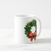 Mug Couronne de Noël classique avec nœud rouge (Devant droit)