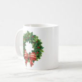Mug Couronne de Noël classique avec nœud rouge (Devant gauche)