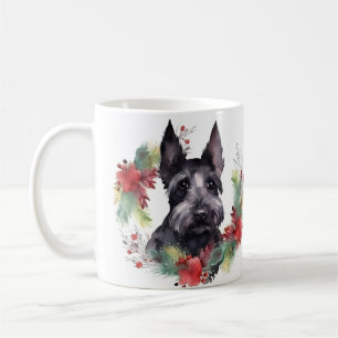 Mug Couronne de Noël de Terrier Écossais Chien de Fête