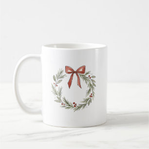 Mug Couronne de Noël douce avec aquarelle à ruban rose