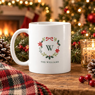 Mug Couronne de Noël élégante Monogramme Nom de famill