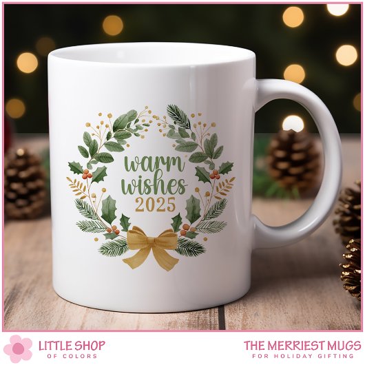 Mug Couronne de Noël élégante verte et or à l'aquarell