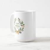 Mug Couronne de Noël élégante verte et or à l'aquarell (Devant gauche)