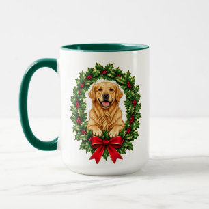 Mug Couronne de Noël en houx avec Retriever d'Or