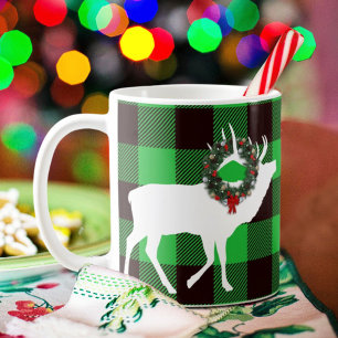 Mug Couronne de Noël en plaid buffle vert élaphe