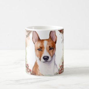 Mug Couronne de Noël festive de Basenji