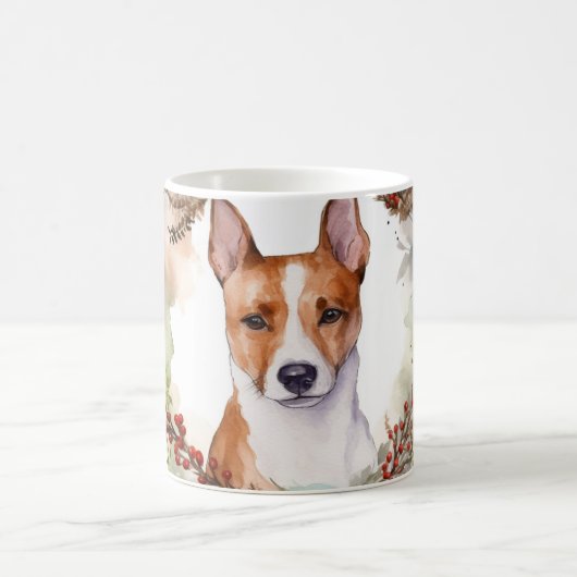 Mug Couronne de Noël festive de Basenji (Centre)