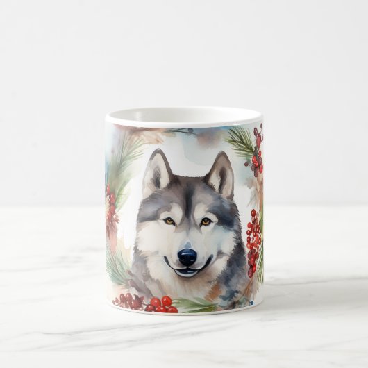 Mug Couronne de Noël festive de Malamute d'Alaska (Centre)