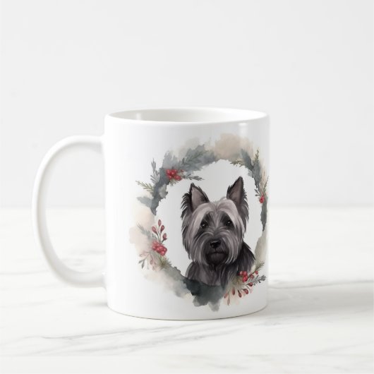 Mug Couronne de Noël festive Terrier de Skye Chien fes (Gauche)