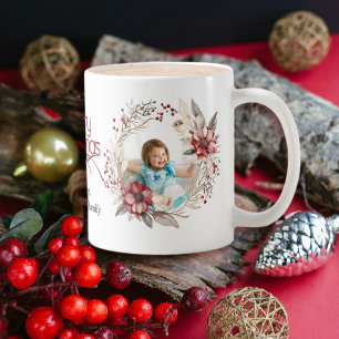 Mug Couronne de Noël, fleur rouge et baies photo