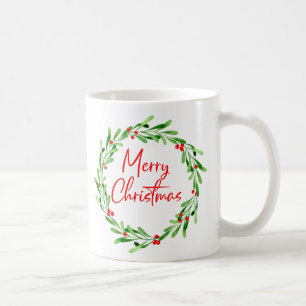 Mug Couronne de Noël minimale à l'aquarelle rouge et v