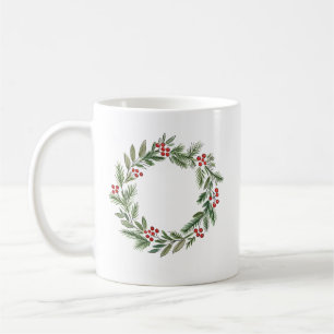 Mug Couronne de Noël minimaliste avec des baies rouges
