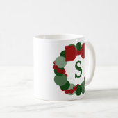 Mug Couronne de Noël moderne avec Monogramme (Devant droit)