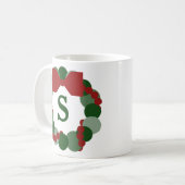 Mug Couronne de Noël moderne avec Monogramme (Devant gauche)