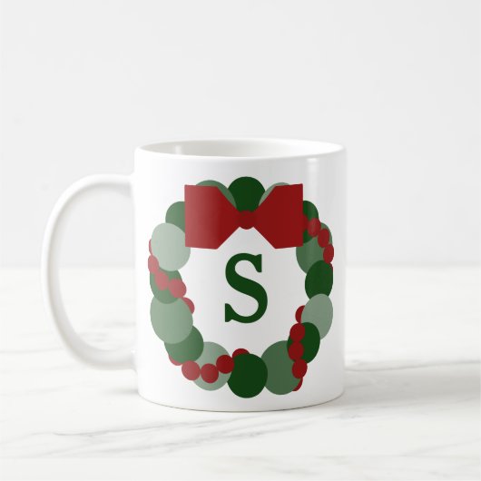 Mug Couronne de Noël moderne avec Monogramme (Gauche)