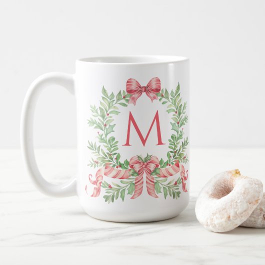 Mug Couronne de Noël Monogramme (Avec donut)