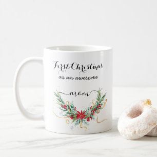 Mug Couronne de Noël rouge florale Premier Noël comm