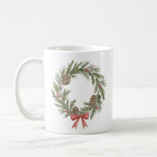 Mug Couronne de Noël rustique avec pommes de pin et nœ