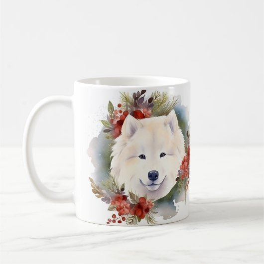 Mug Couronne de Noël Samoyède Chien de fête (Gauche)