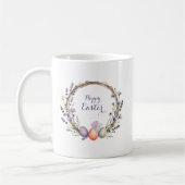Mug Couronne de Pâques à l'aquarelle lavande Œufs Lapi (Gauche)