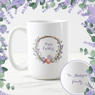 Mug Couronne de Pâques à l'aquarelle Lavande Œufs Lapi