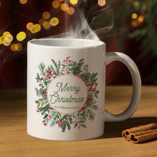 Mug Couronne de pin personnalisée Joyeux Noël