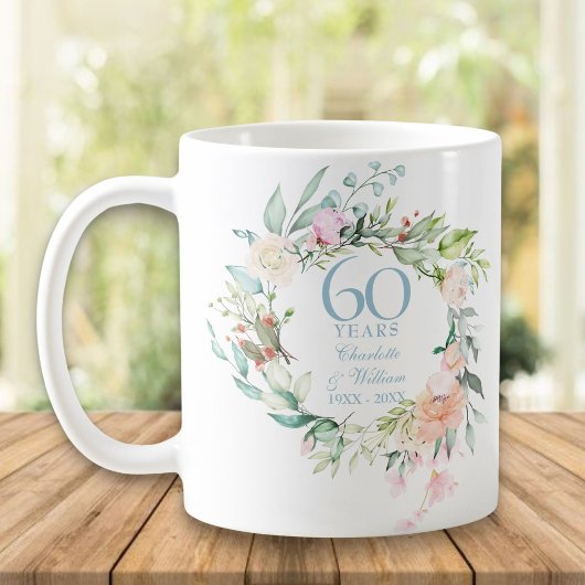 Mug Couronne de roses champêtres pour les 60/75 ans