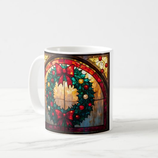 Mug Couronne de style vitrail Joyeux Noël à tous (Devant gauche)