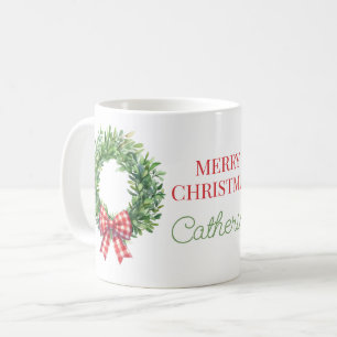 Mug Couronne de verdure à l'aquarelle avec noeud à car