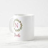 Mug Couronne de verdure des Fêtes avec monogramme de f (Devant gauche)