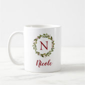 Mug Couronne de verdure des Fêtes avec monogramme de f (Gauche)