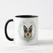 Mug Couronne d'eucalyptus Heeler bleu chien monogramme (Gauche)