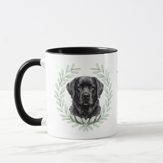 Mug Couronne d'eucalyptus Labrador noir monogramme (Gauche)